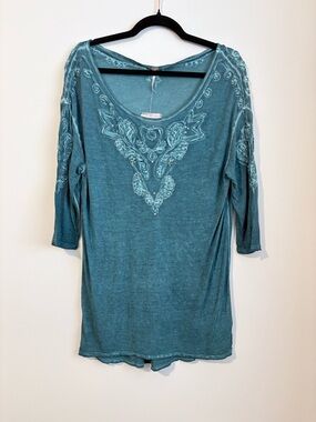 Free People Teal Embellished Tunic Top Size S Boho Festival Beaded